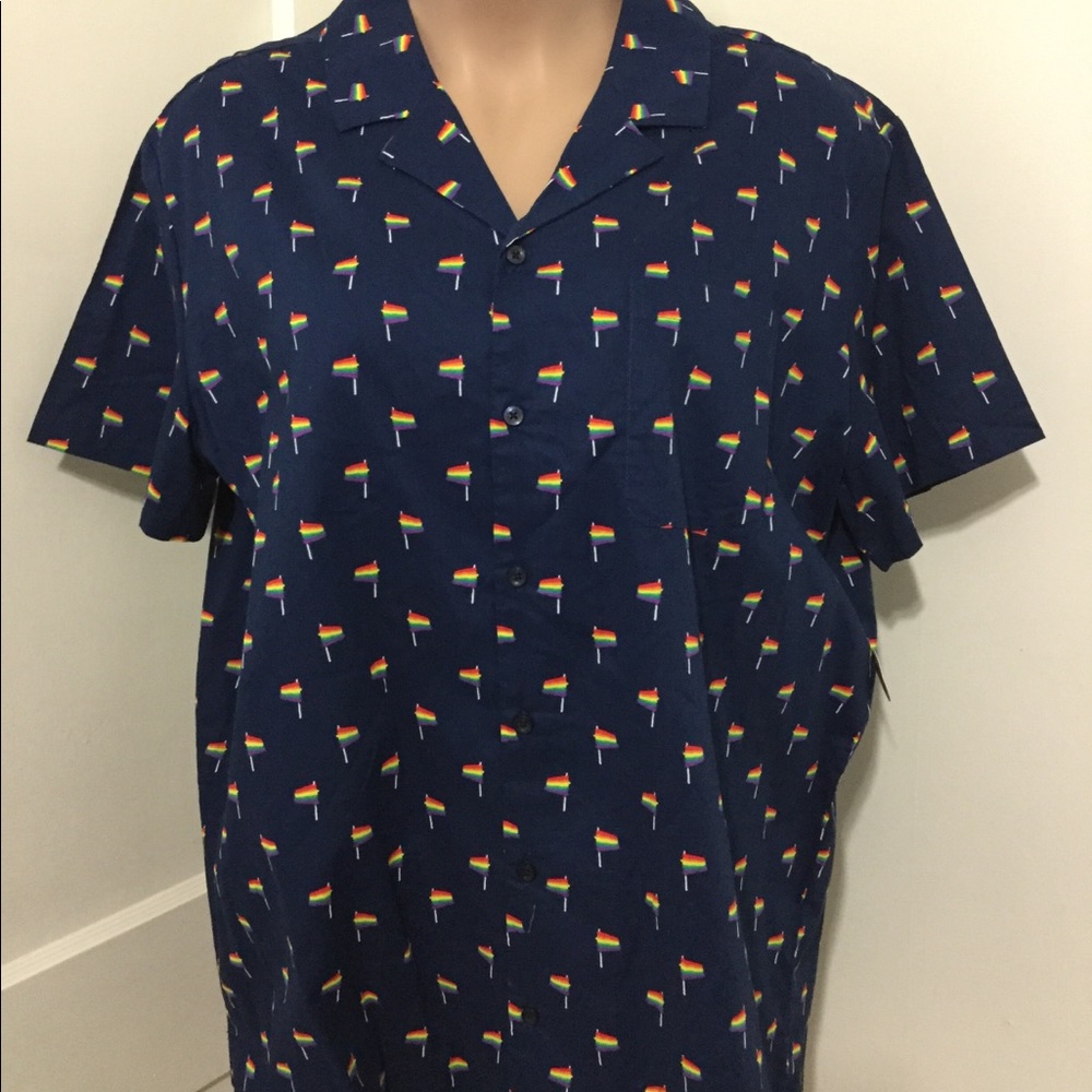 COPY - Navy Blue Pride Flag Collar Shirt